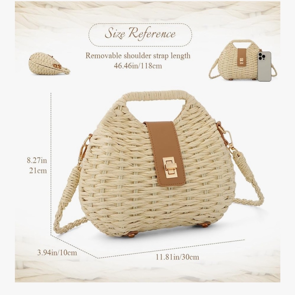 🆕 Straw Crossbody Bag for Women Handwoven Summer Beach Clutch Purses - Picture 4 of 7